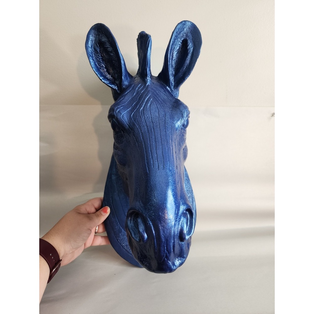 Metallic Blue Zebra Head Wall Mount Faux Taxidermy Sculpture Home Decor